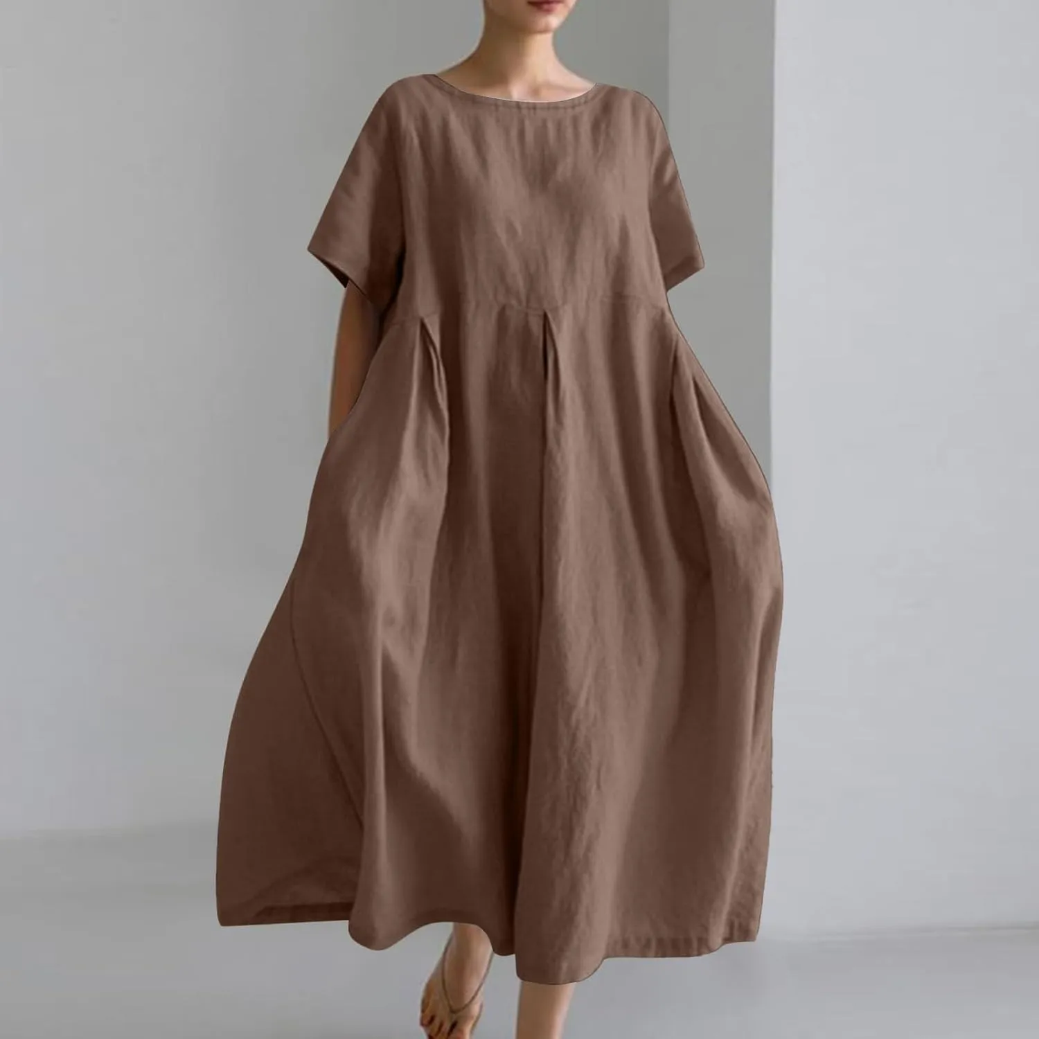 Womens Cotton Linen Maxi Dresses Summer Flowy Japanese Art Linen Dress 2024 Oversized Baggy Casual Fall Dresses