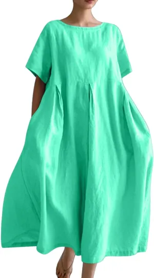 Womens Cotton Linen Maxi Dresses Summer Flowy Japanese Art Linen Dress 2024 Oversized Baggy Casual Fall Dresses