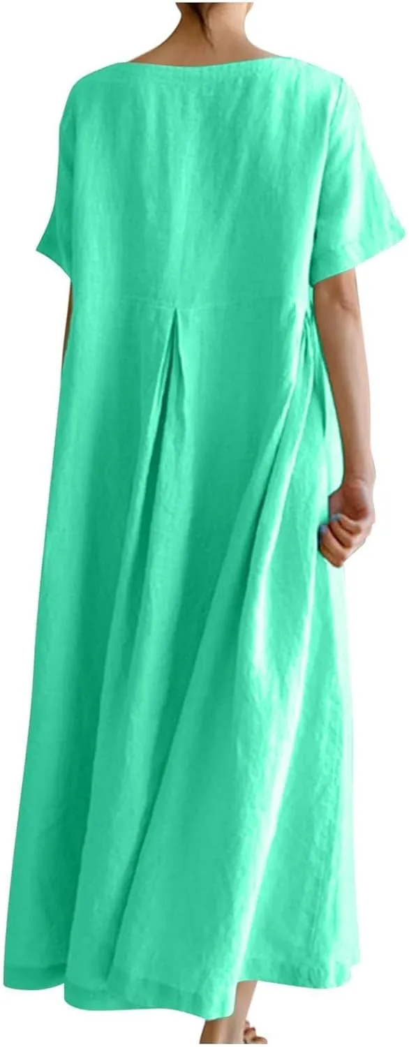 Womens Cotton Linen Maxi Dresses Summer Flowy Japanese Art Linen Dress 2024 Oversized Baggy Casual Fall Dresses