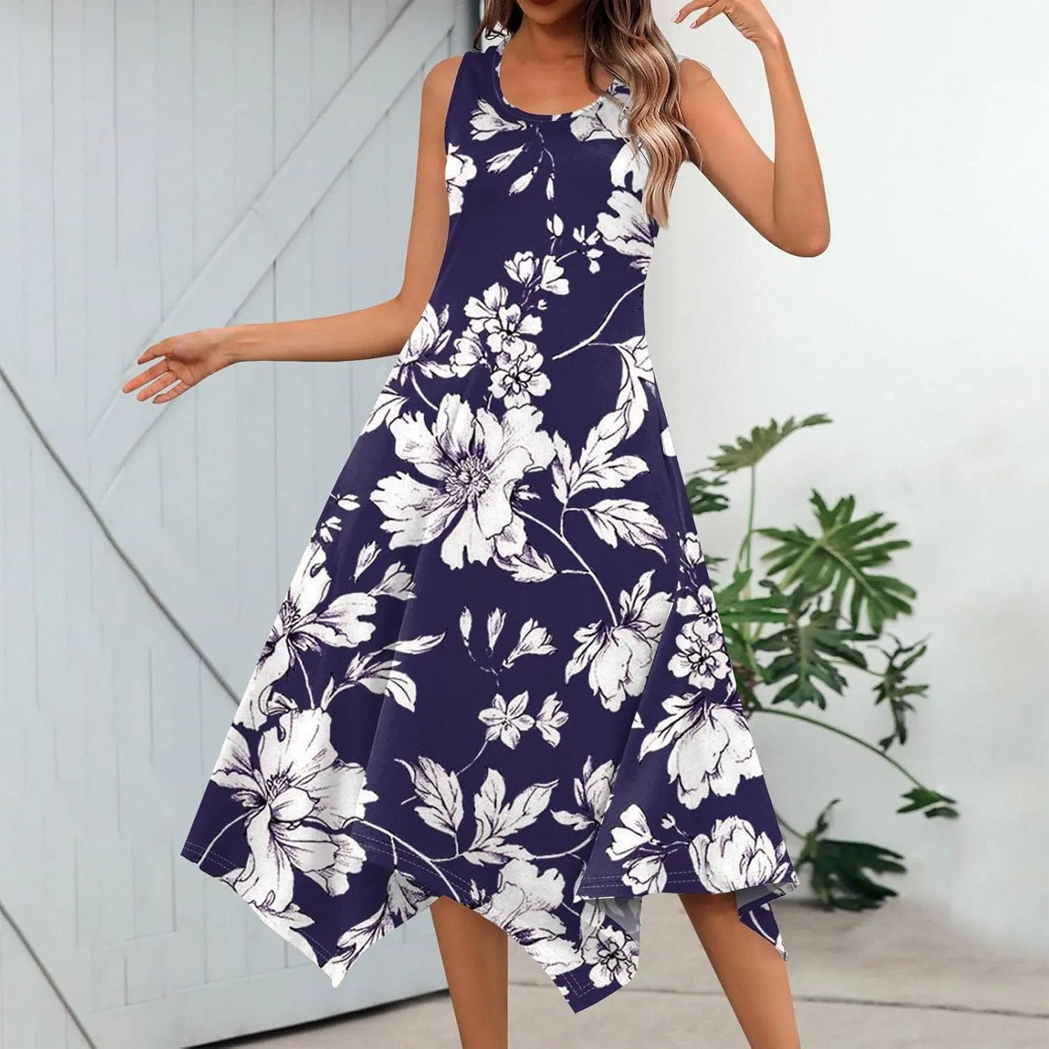 Womens Dresses Dresses for Women 2025 Elegant Swing Floral Print Cotton Spring Summer Sundress Maxi