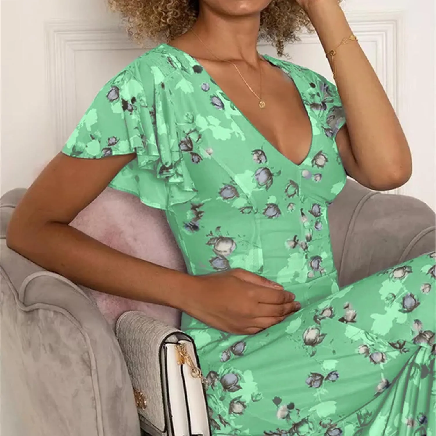 Womens Dresses Maxi Dresses for Women Summer Dresses for Women 2025 Ruffle Short Sleeve Floral