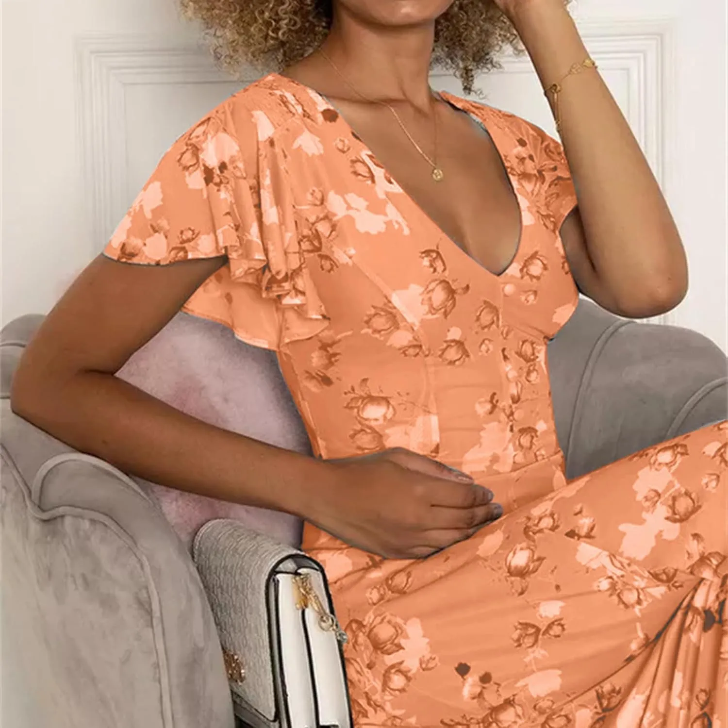 Womens Dresses Maxi Dresses for Women Summer Dresses for Women 2025 Ruffle Short Sleeve Floral