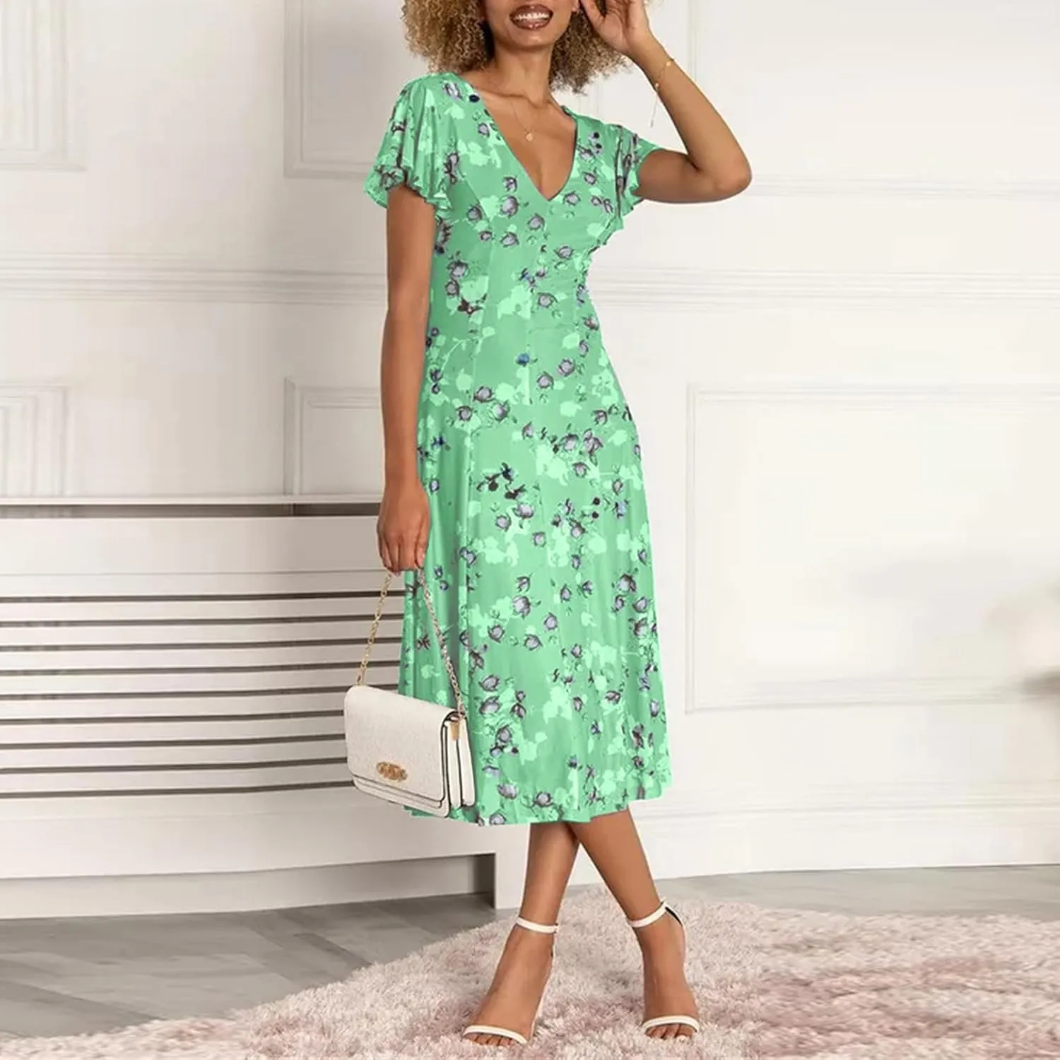 Womens Dresses Maxi Dresses for Women Summer Dresses for Women 2025 Ruffle Short Sleeve Floral