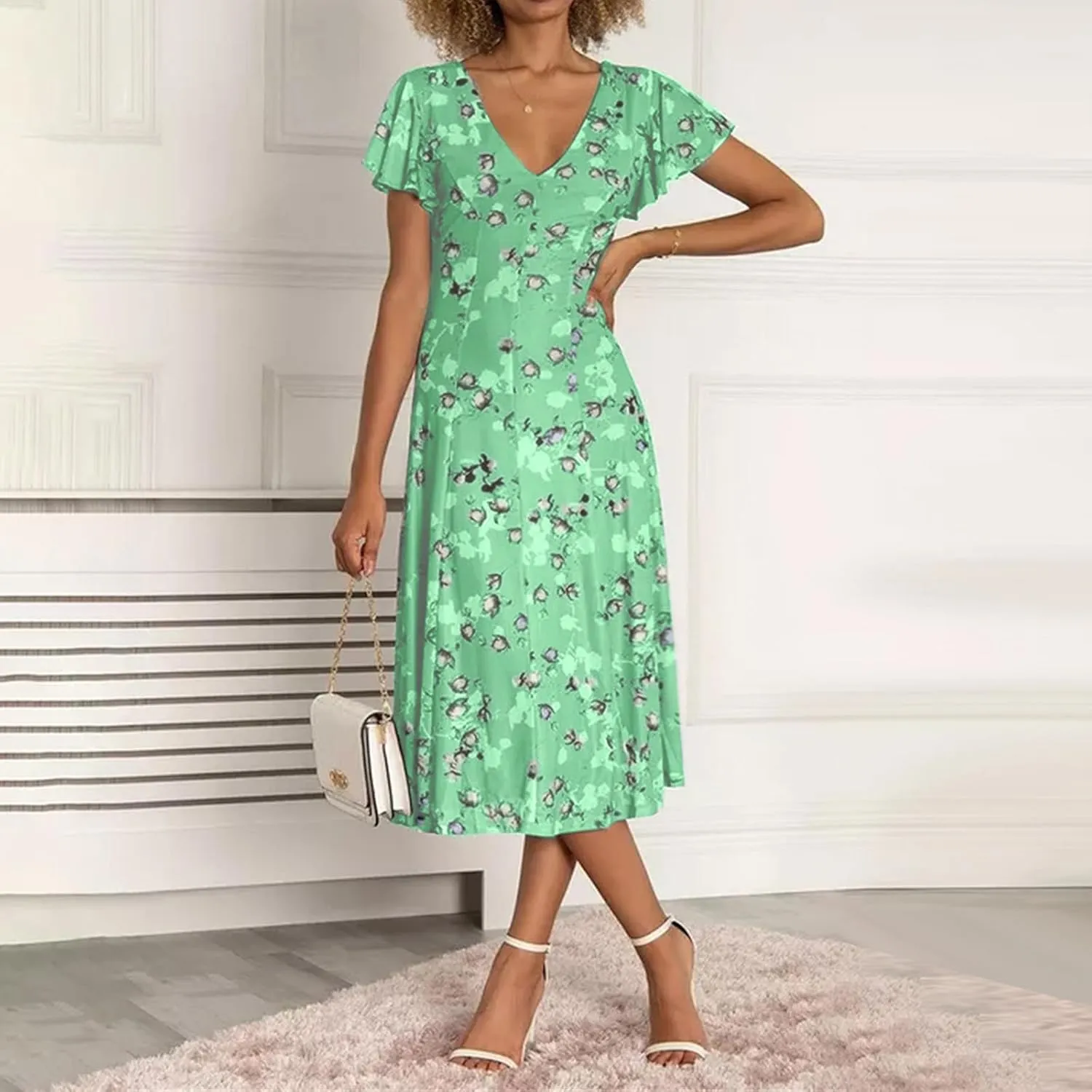 Womens Dresses Maxi Dresses for Women Summer Dresses for Women 2025 Ruffle Short Sleeve Floral