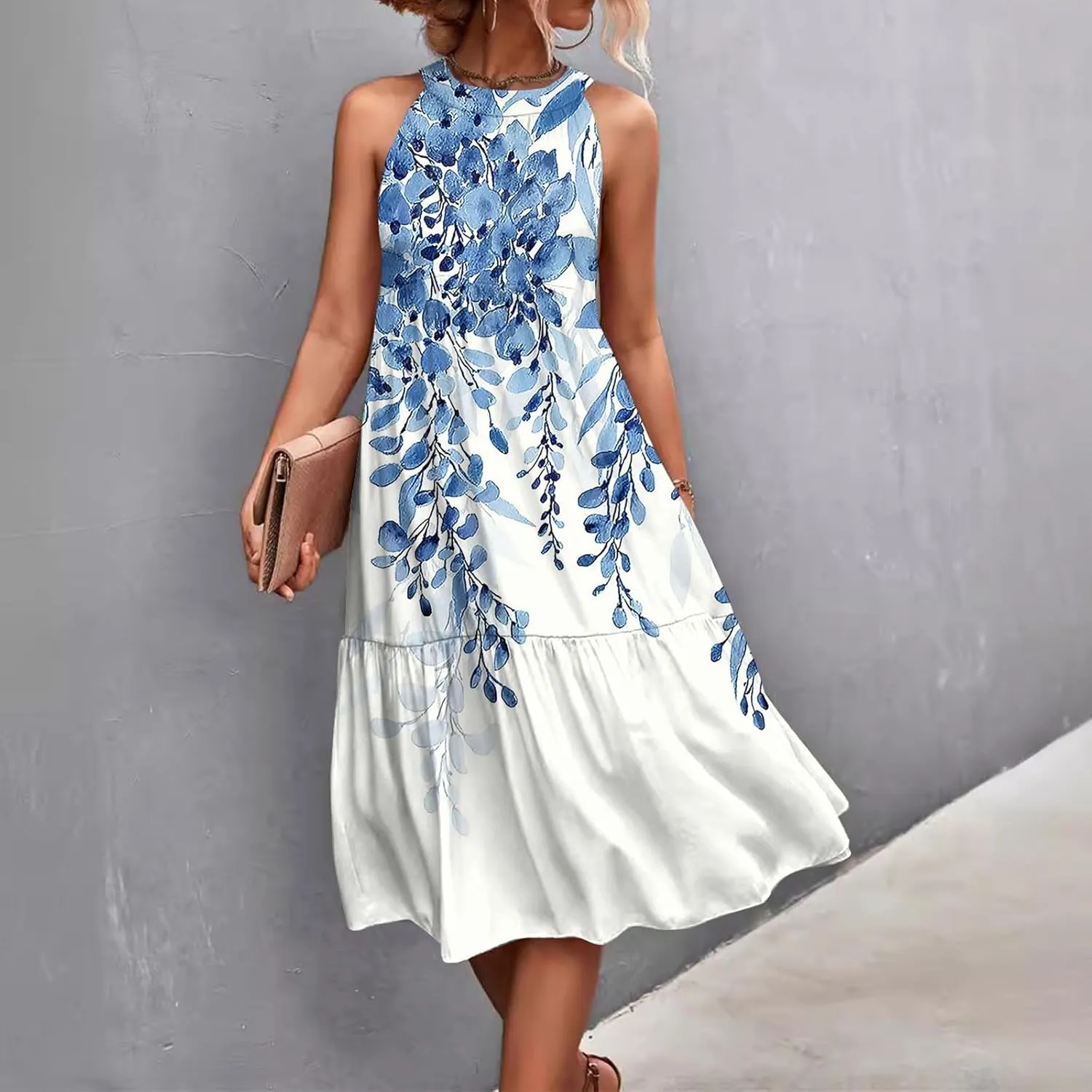 Womens Dresses Patchwork High Waisted Loose Swing Womens Dresses Tea Party Dresses for Woman Maxi