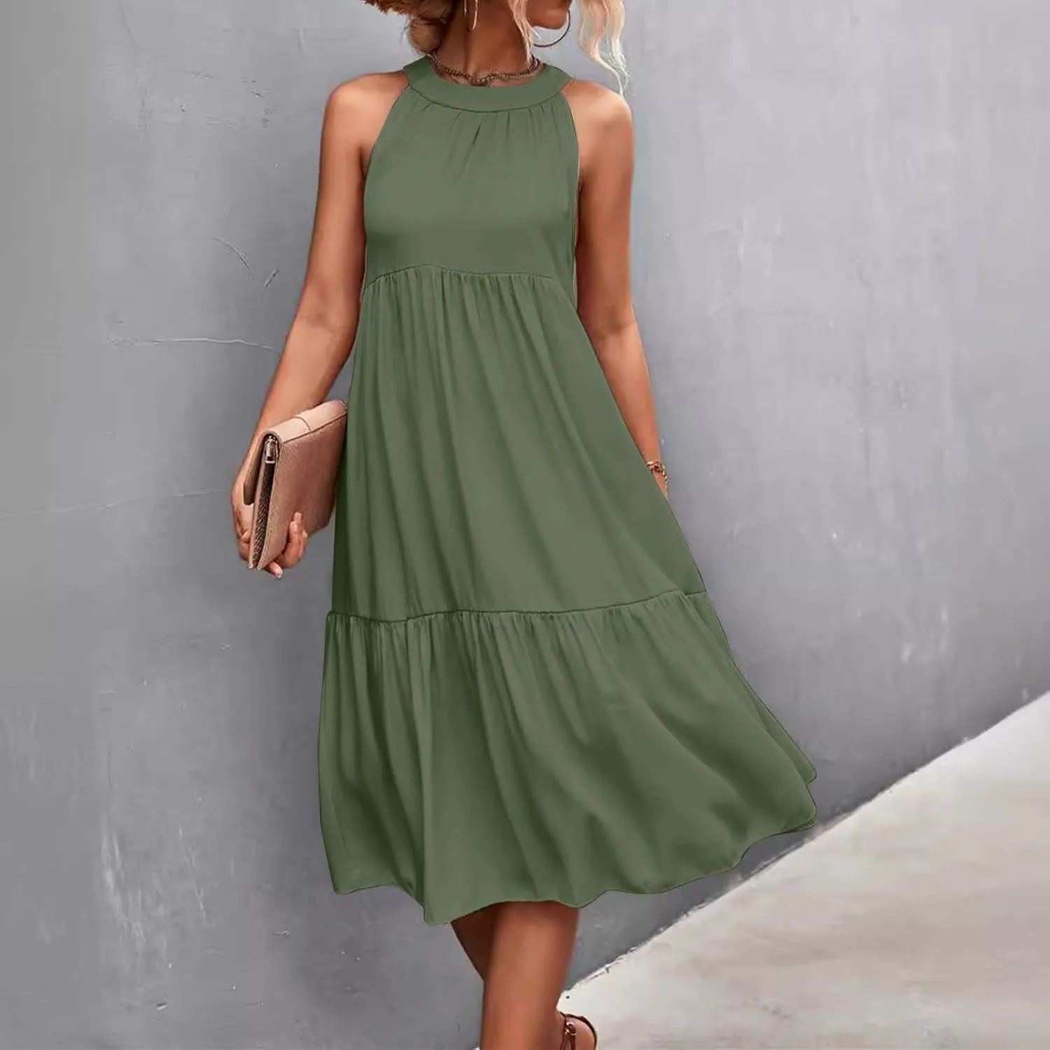 Womens Dresses Patchwork High Waisted Loose Swing Womens Dresses Tea Party Dresses for Woman Maxi