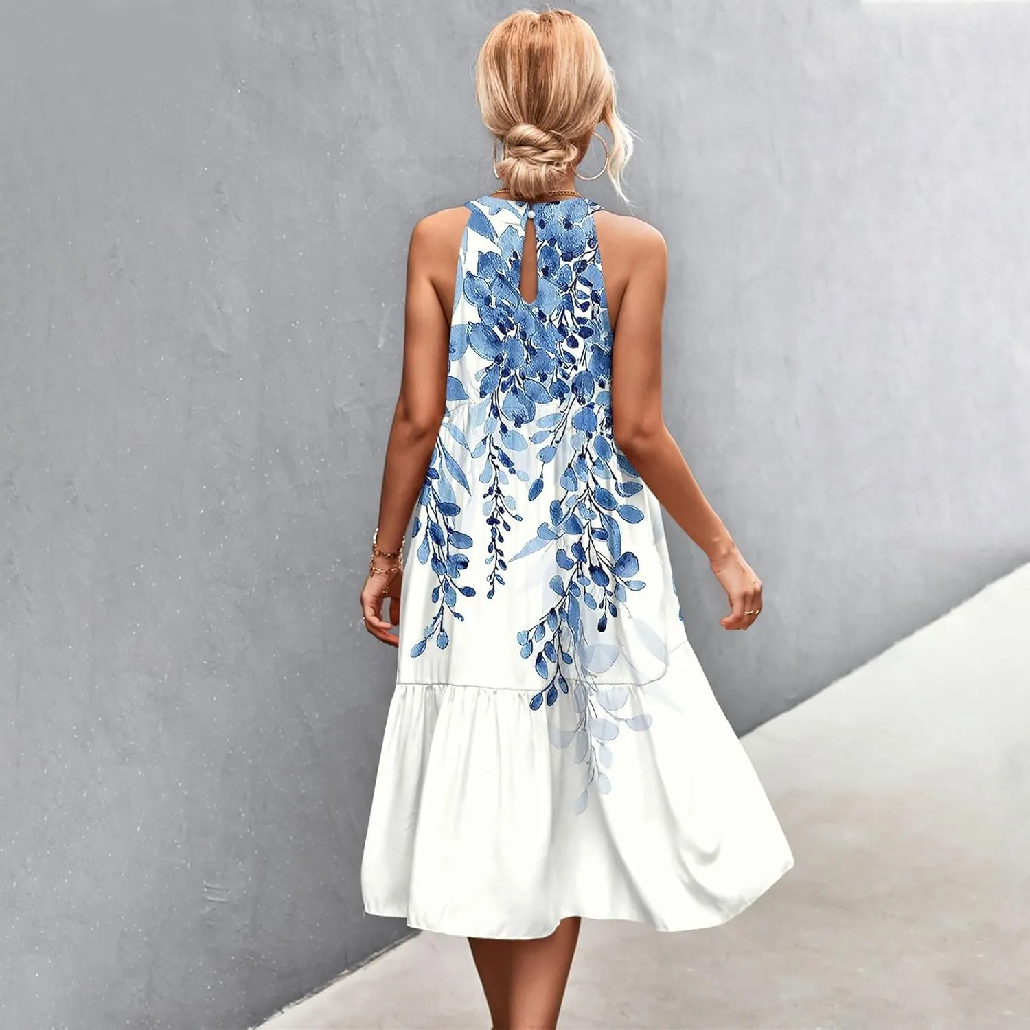 Womens Dresses Patchwork High Waisted Loose Swing Womens Dresses Tea Party Dresses for Woman Maxi