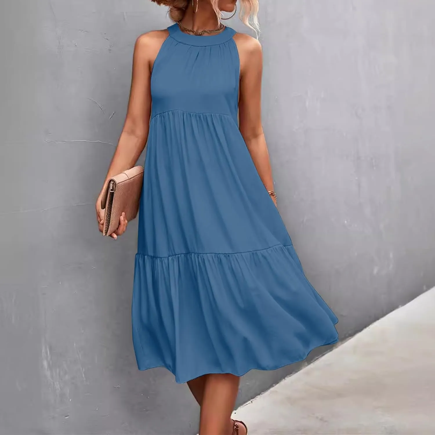 Womens Dresses Sleeveless Maxi Dresses for Women 2025 High Waisted Loose Swing Patchwork Spring