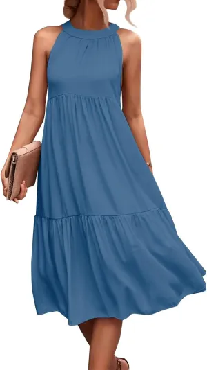 Womens Dresses Sleeveless Maxi Dresses for Women 2025 High Waisted Loose Swing Patchwork Spring