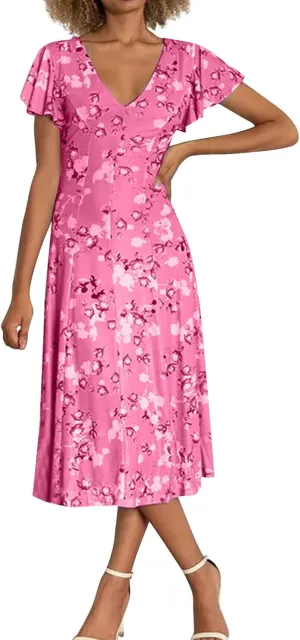 Womens Dresses Spring Summer Swing Casual Fitted Maxi Dresses for Women 2025 Ruffle Short Sleeve