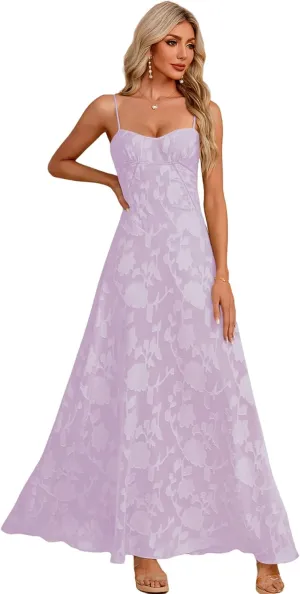Women's Elegant Wedding Guest Dress Spaghetti Straps Floral Sleeveless Formal Dress Maxi Gown