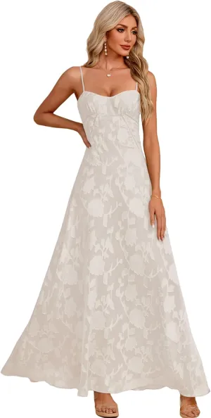 Women's Elegant Wedding Guest Dress Spaghetti Straps Floral Sleeveless Formal Dress Maxi Gown