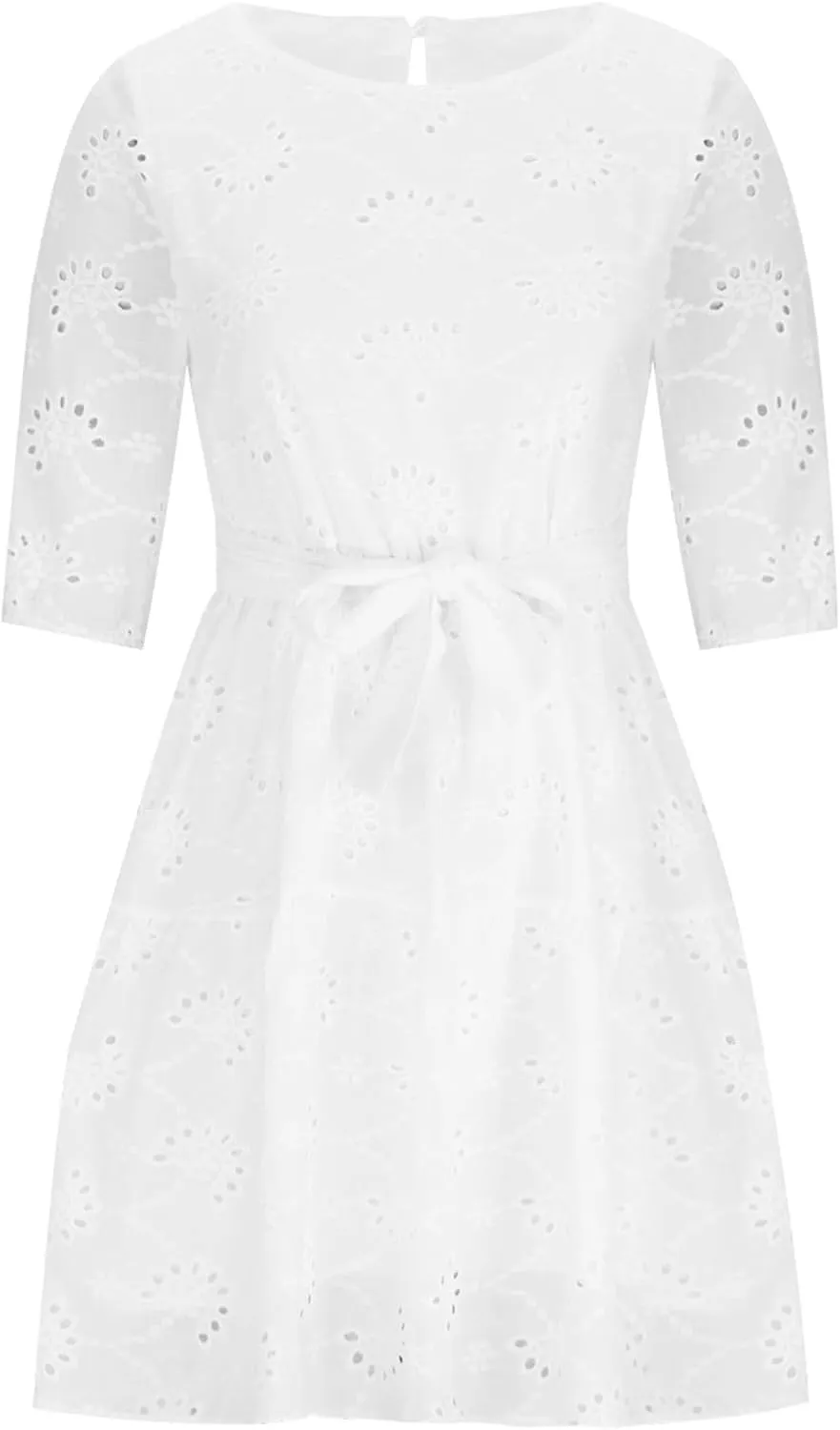 Womens Fashion 2024 Summer Dresses Crochet Swiss Dot Ruffle Mini Dress Flowy Soft Cotton Dressy Loose Beach Boho Dress