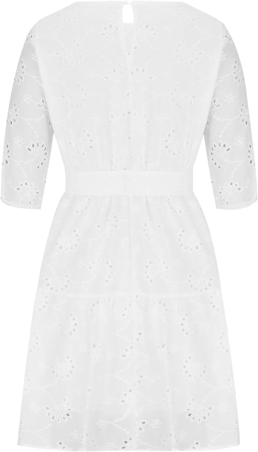 Womens Fashion 2024 Summer Dresses Crochet Swiss Dot Ruffle Mini Dress Flowy Soft Cotton Dressy Loose Beach Boho Dress