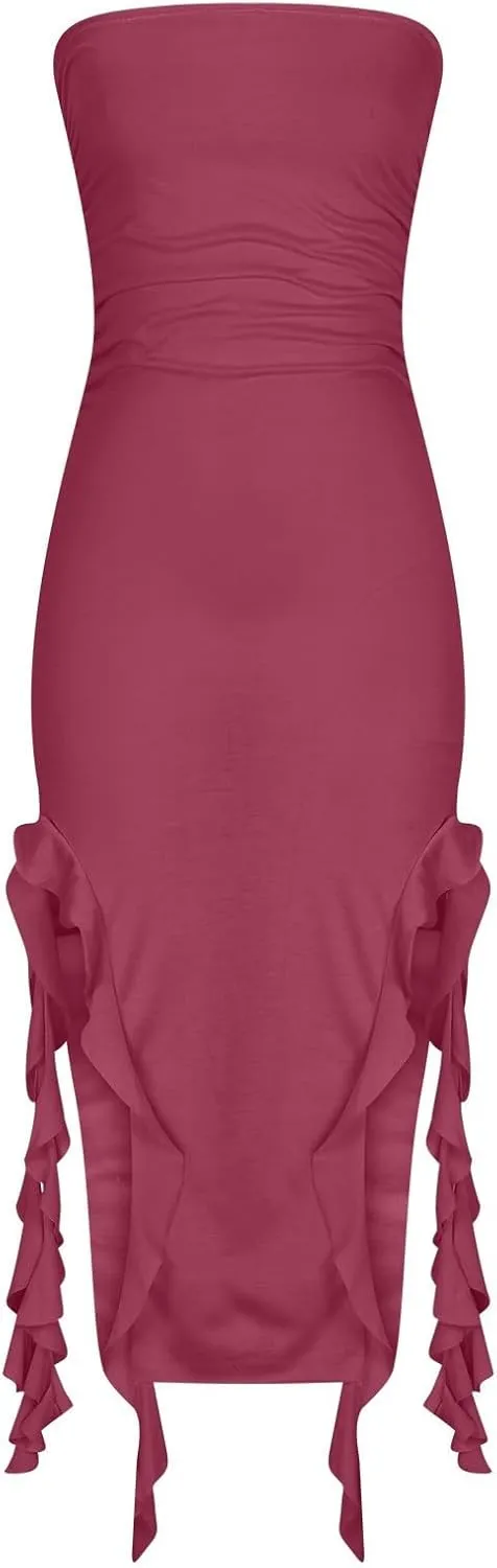 Women's Fashion Dresses Strapless Sexy Wrap Summer Casual Dress Solid Beach Vacation Maxi Bodycon Dresses