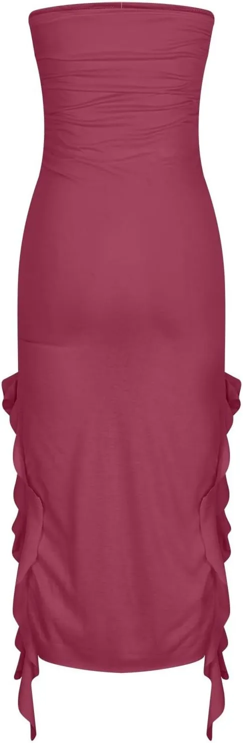 Women's Fashion Dresses Strapless Sexy Wrap Summer Casual Dress Solid Beach Vacation Maxi Bodycon Dresses