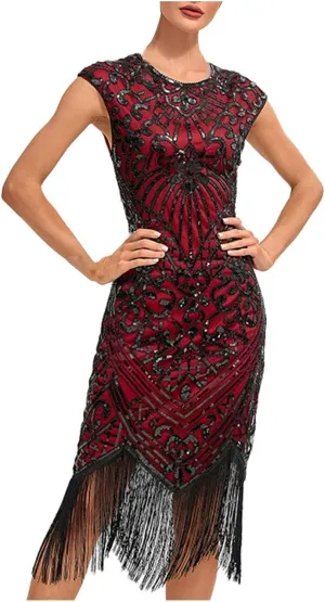 Women's Flapper Dresses 1920s Beaded Fringed Great Gatsby Dress Sequin Sparkly Sleeveless Club Night Prom Party Dress