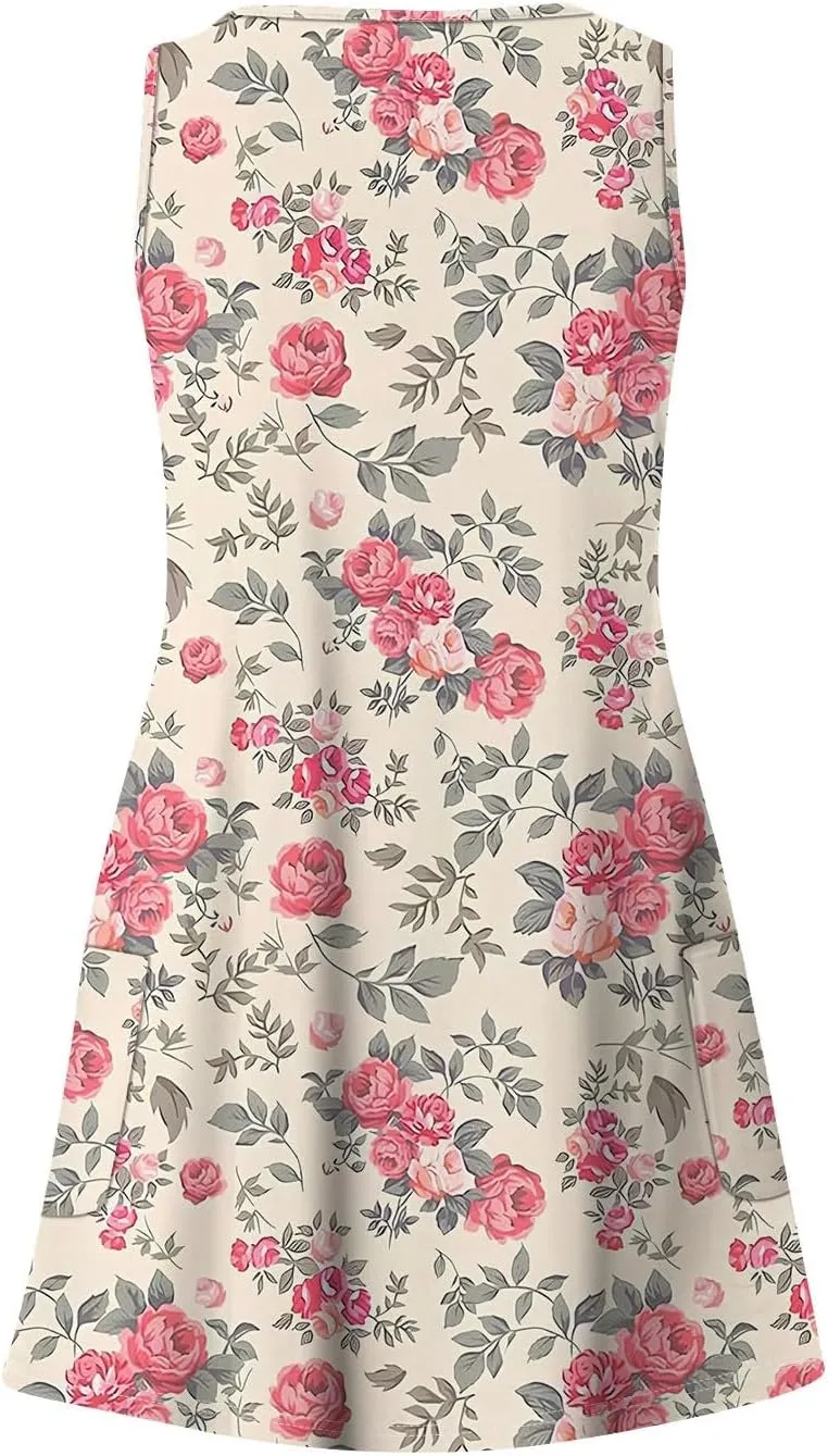 Women's Floral Sleeveless Summer Dress Lightweight Casual Beach Sundress with V-Neck for Vacation & Daily Wear