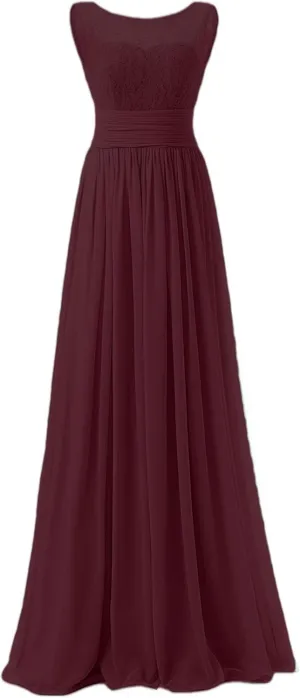 Women's Formal Crew Neck Bridesmaid Dresses Long Evening Dress A-Line Chiffon Lace Party Gowns