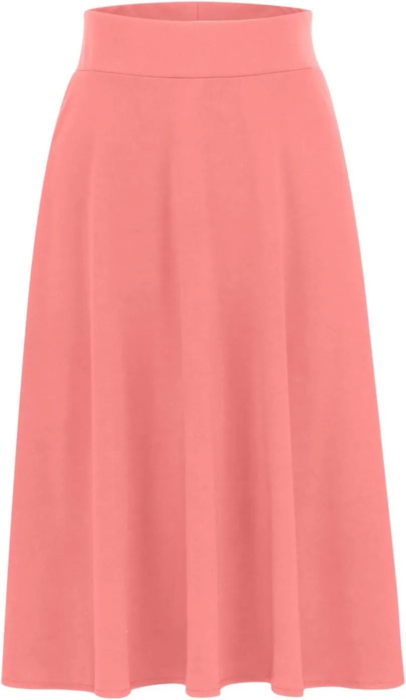 Women's High Waist Flared Skirt Pleated Midi Length Skirt A-Line Plus Size Casual Summer Lightweight Solid Long Skirt
