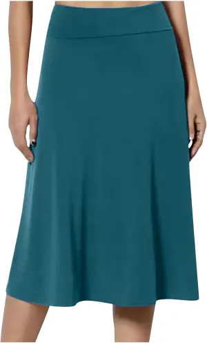 Women's High Waist Flared Skirt Pleated Midi Length Skirt A-Line Plus Size Casual Summer Lightweight Solid Long Skirt