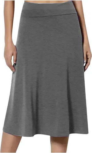 Women's High Waist Flared Skirt Pleated Midi Length Skirt A-Line Plus Size Casual Summer Lightweight Solid Long Skirt
