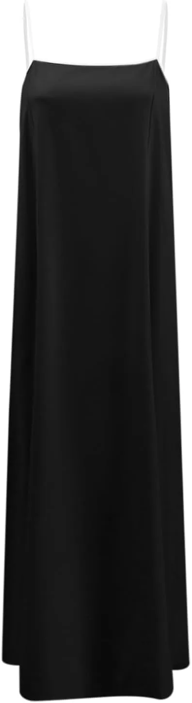 Womens Linen Maxi Dress Contrast Trim Spaghetti Straps Summer Outfits Travel Vacation Sleeveless Long Dresses