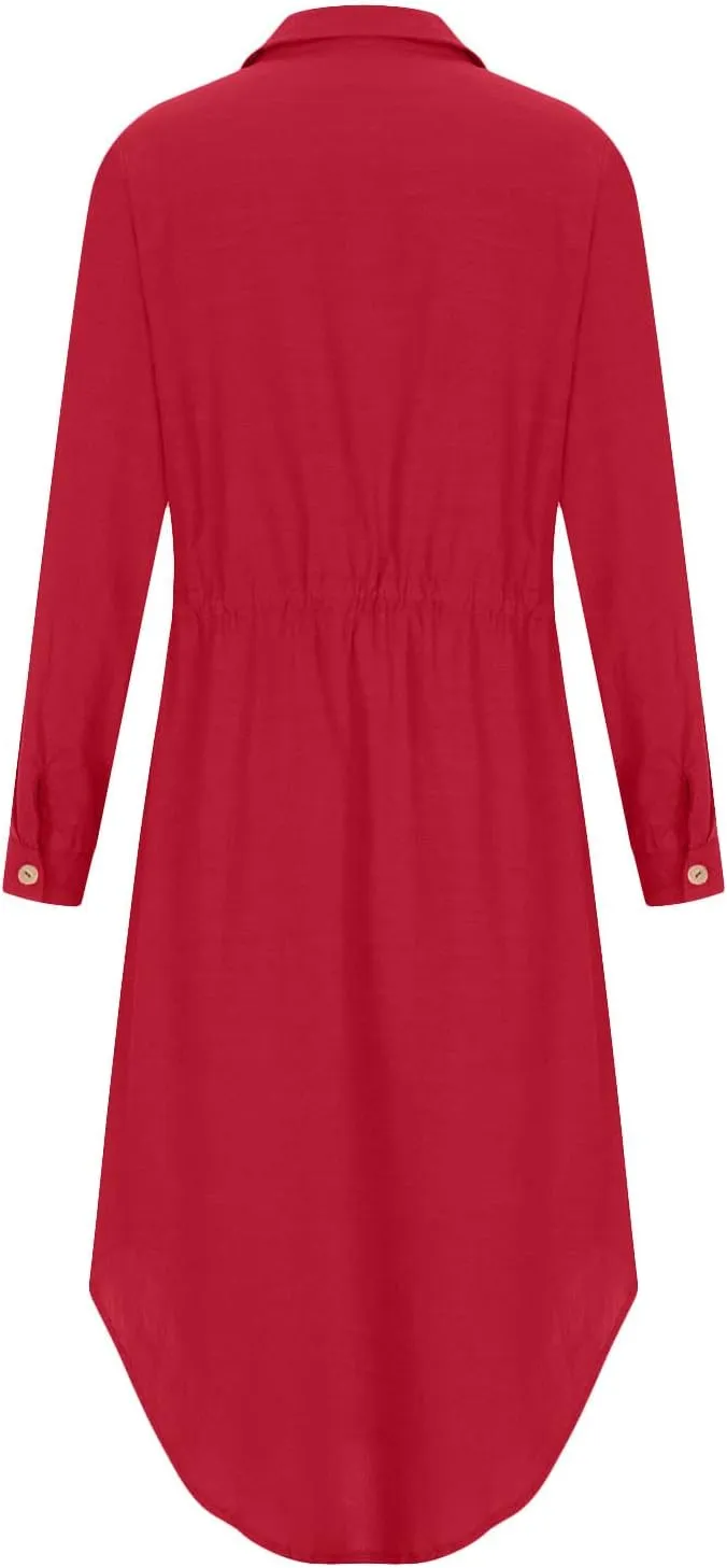 Women's Long Sleeve Cotton Linen Sundress Button Up Lightweight Midi Dresses Flowy Trendy Long Dress
