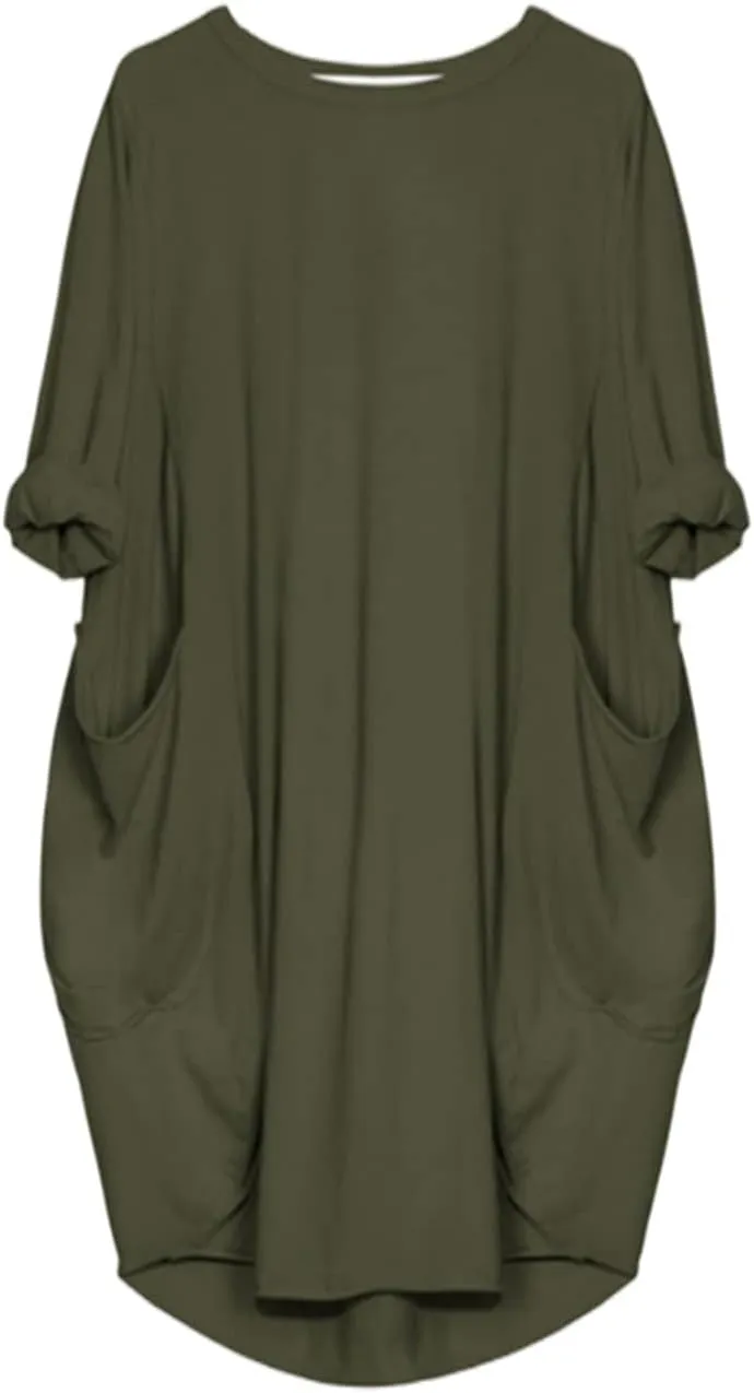 Women's Oversized Dress Long Sleeve Loose Tunic T-Shirt Dresses Summer Fashion Baggy Dress with Pockets 2025