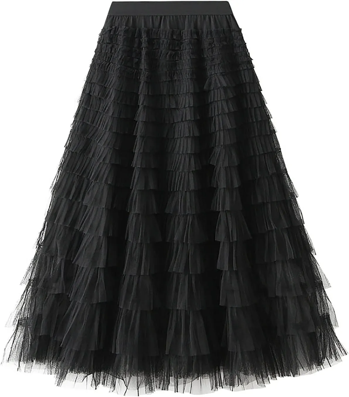 Women's Pleated A-Lined Skirts 2024 Summer Versatile High Waisted Midi Skirt Multi-Layer Puffer Flared Cake Skirt