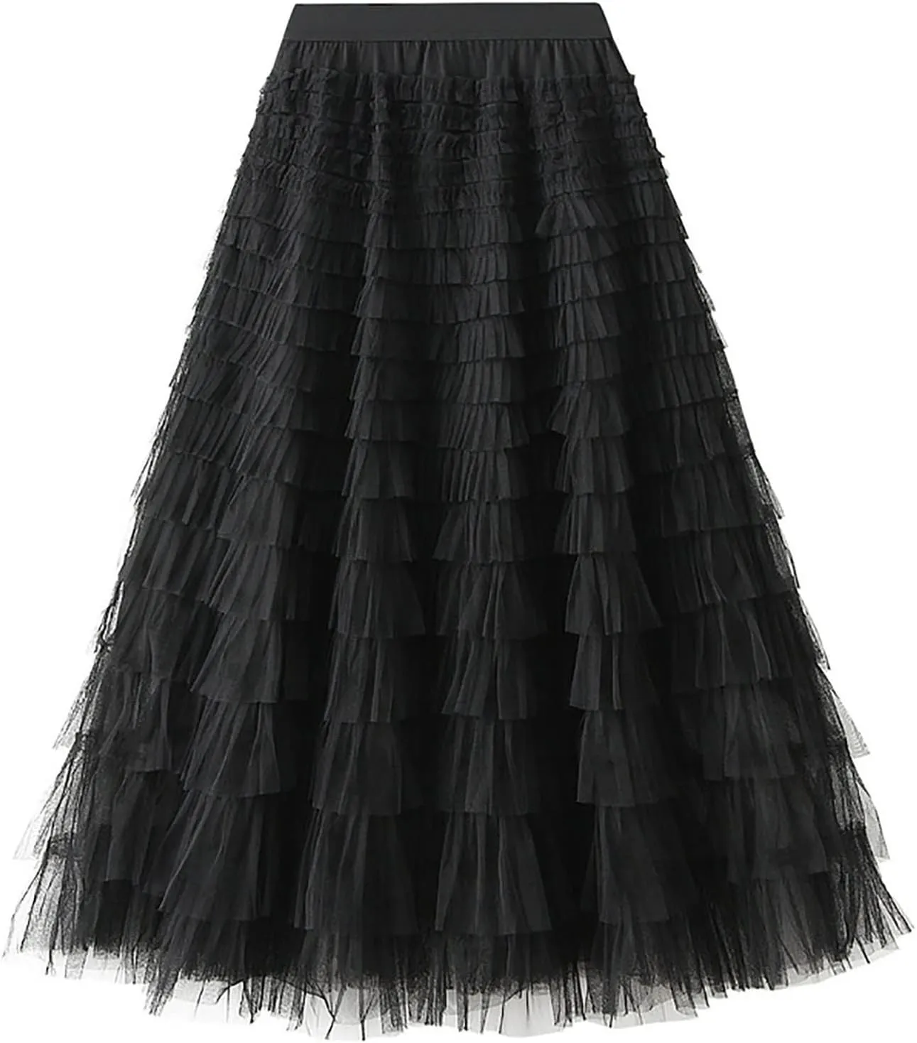 Women's Pleated A-Lined Skirts 2024 Summer Versatile High Waisted Midi Skirt Multi-Layer Puffer Flared Cake Skirt