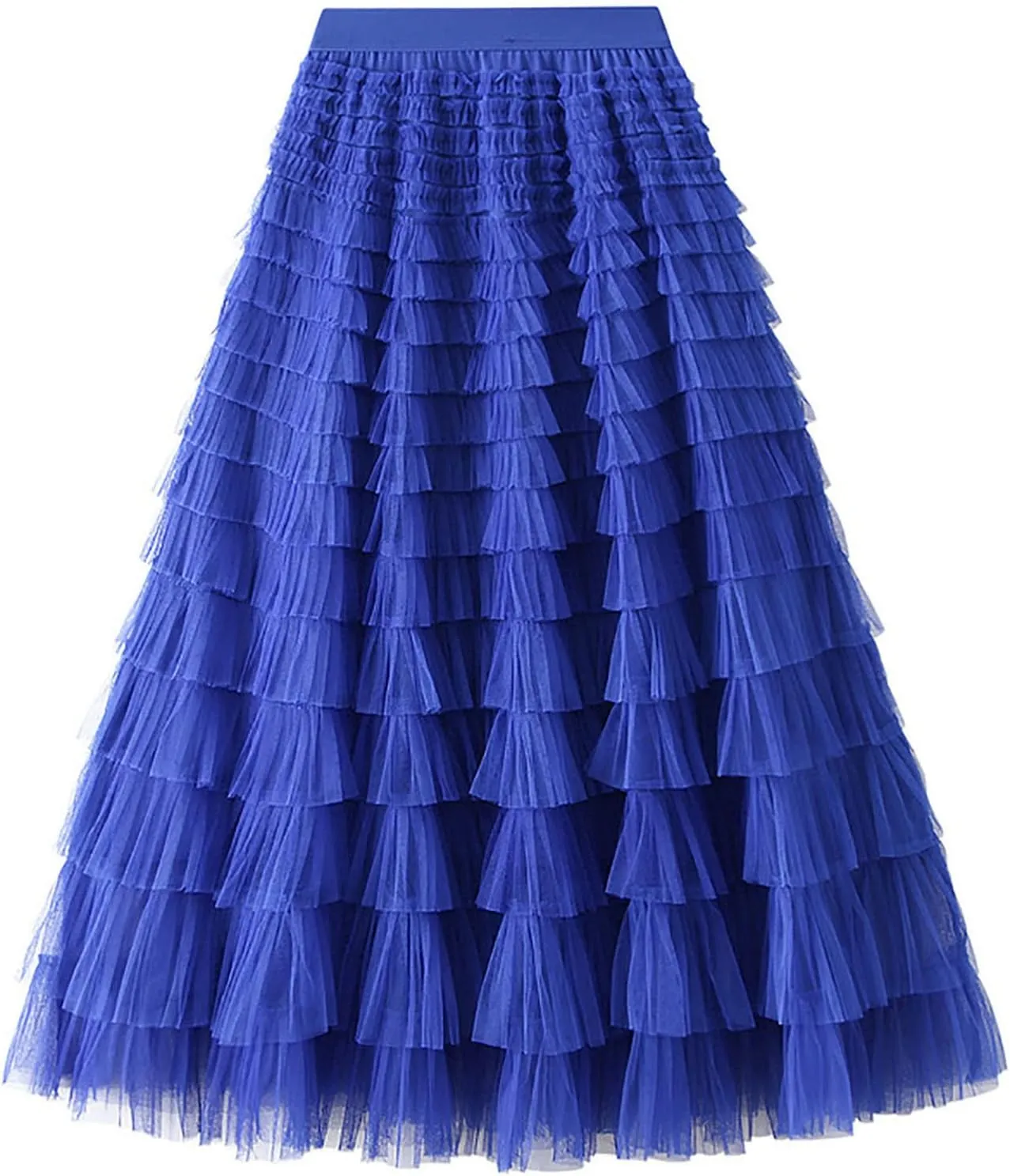 Women's Pleated A-Lined Skirts 2024 Summer Versatile High Waisted Midi Skirt Multi-Layer Puffer Flared Cake Skirt