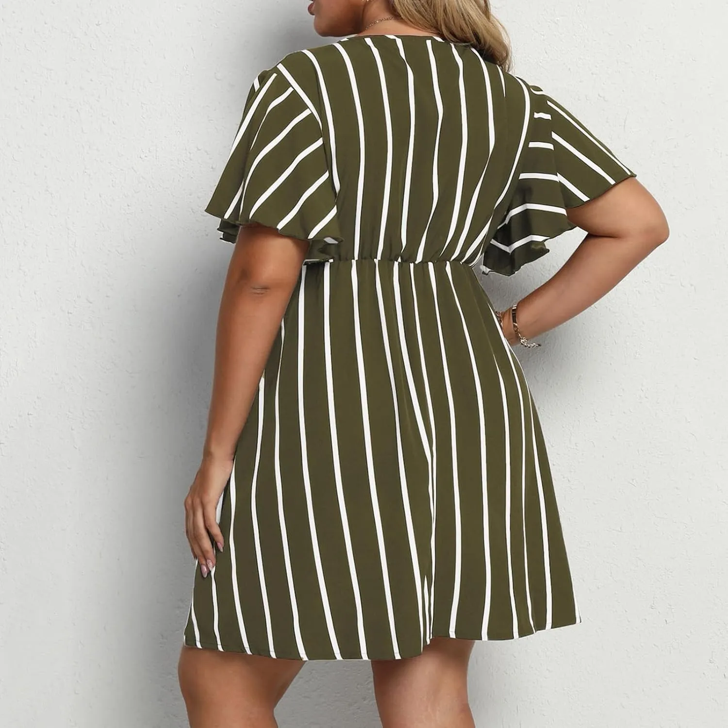 Women's Plus Size Dress Striped Print Wrap V Neck Short Sleeve A Line Dresses Summer Casual Tunic Fashion Dress
