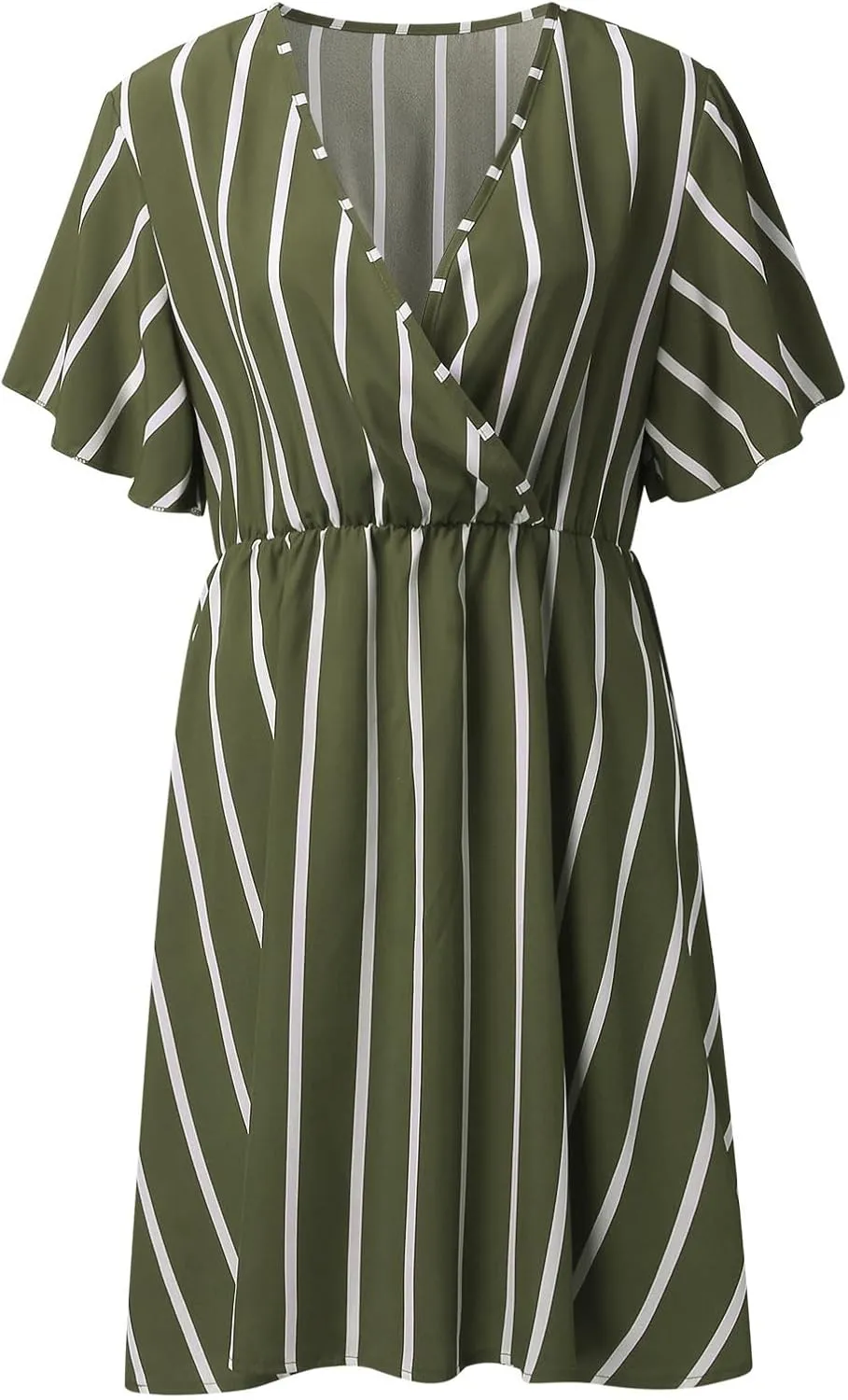 Women's Plus Size Dress Striped Print Wrap V Neck Short Sleeve A Line Dresses Summer Casual Tunic Fashion Dress