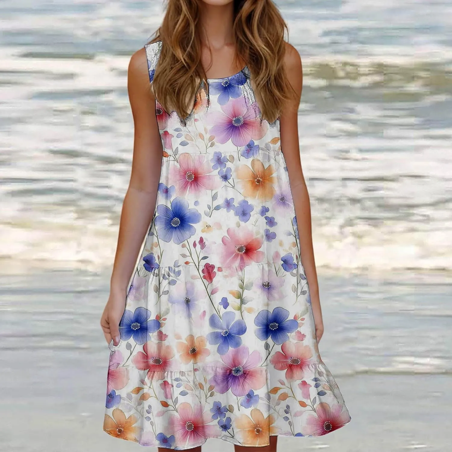 Womens Plus Size Dresses Summer Floral Printed Sleeveless Dress Boho Beach A-Line Sundress Tank Dresses for Women 2025