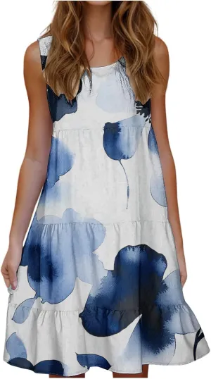 Womens Plus Size Dresses Summer Floral Printed Sleeveless Dress Boho Beach A-Line Sundress Tank Dresses for Women 2025