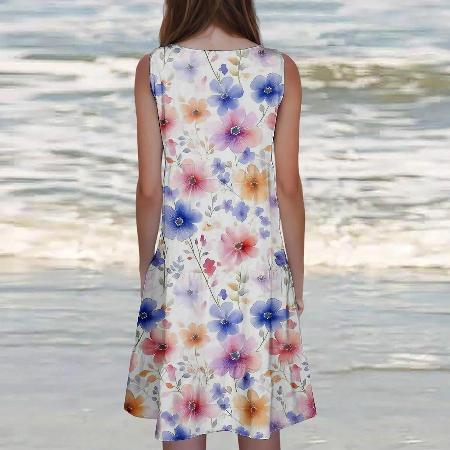 Womens Plus Size Dresses Summer Floral Printed Sleeveless Dress Boho Beach A-Line Sundress Tank Dresses for Women 2025