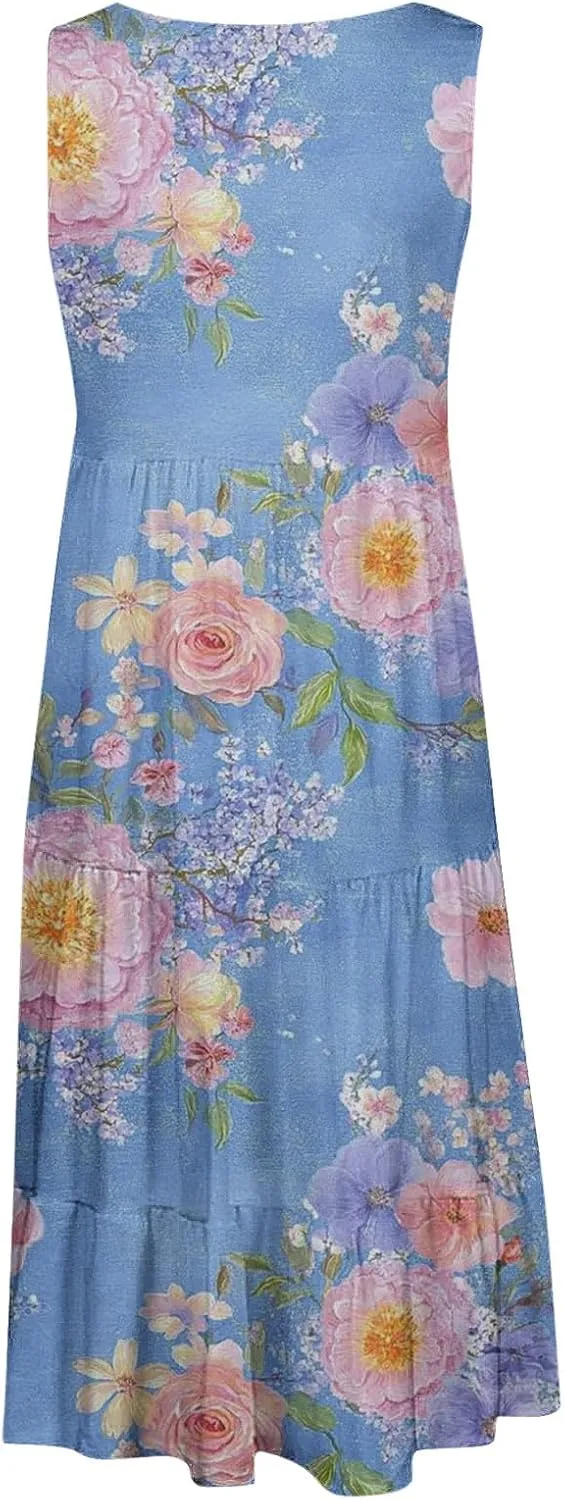 Womens Plus Size Dresses Summer Floral Printed Sleeveless Dress Boho Beach A-Line Sundress Tank Dresses for Women 2025
