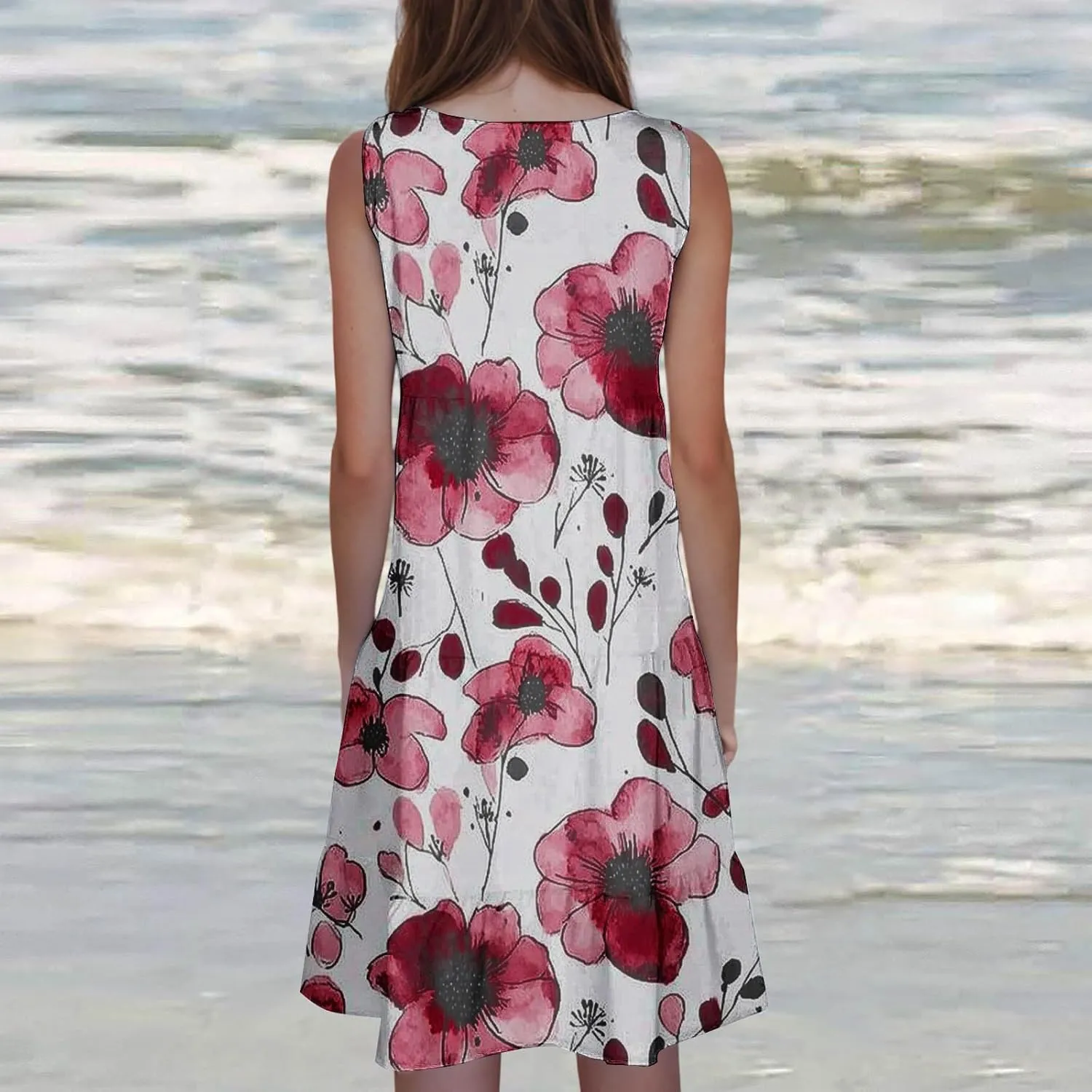 Womens Plus Size Dresses Summer Floral Printed Sleeveless Dress Boho Beach A-Line Sundress Tank Dresses for Women 2025