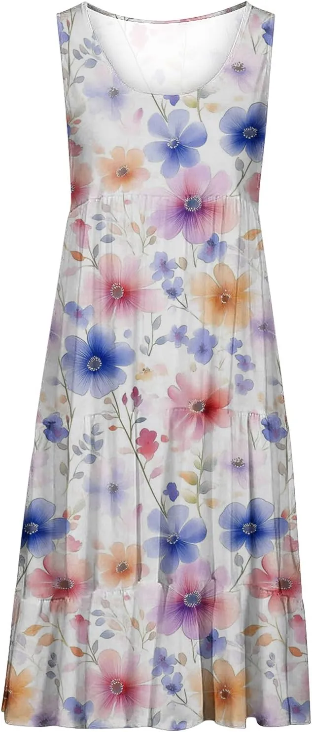 Womens Plus Size Dresses Summer Floral Printed Sleeveless Dress Boho Beach A-Line Sundress Tank Dresses for Women 2025
