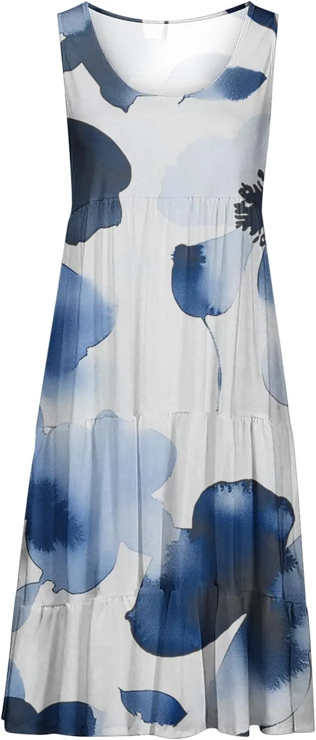 Womens Plus Size Dresses Summer Floral Printed Sleeveless Dress Boho Beach A-Line Sundress Tank Dresses for Women 2025