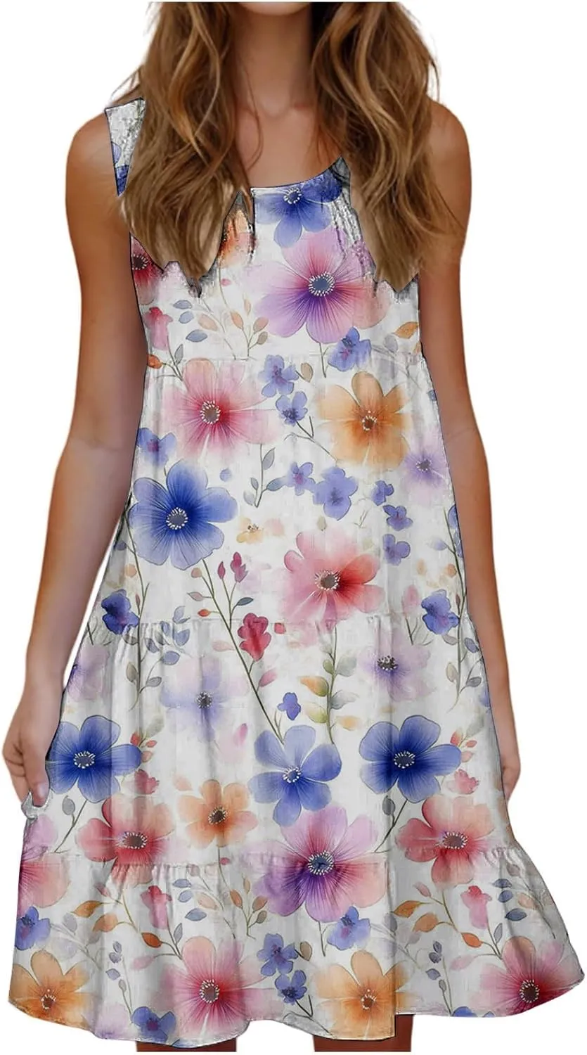Womens Plus Size Dresses Summer Floral Printed Sleeveless Dress Boho Beach A-Line Sundress Tank Dresses for Women 2025