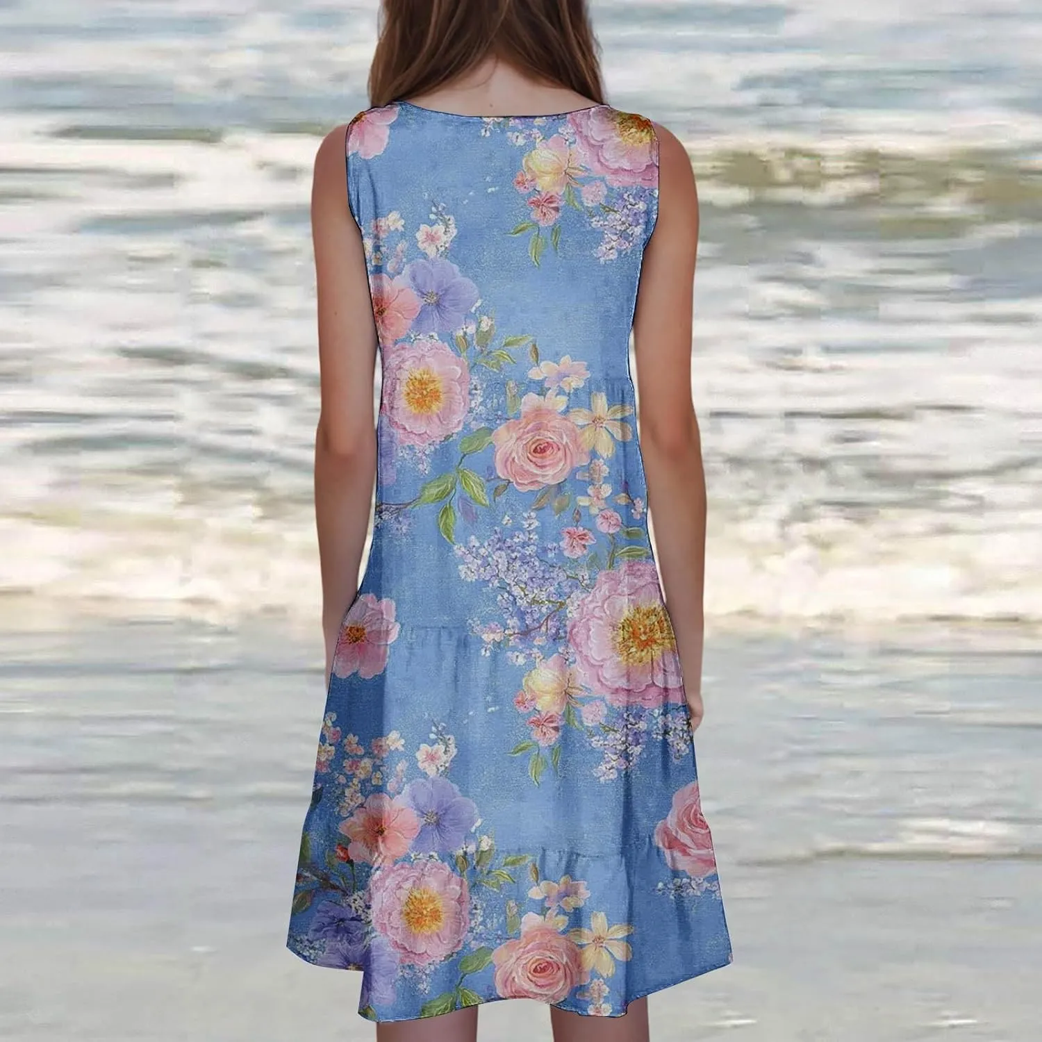 Womens Plus Size Dresses Summer Floral Printed Sleeveless Dress Boho Beach A-Line Sundress Tank Dresses for Women 2025