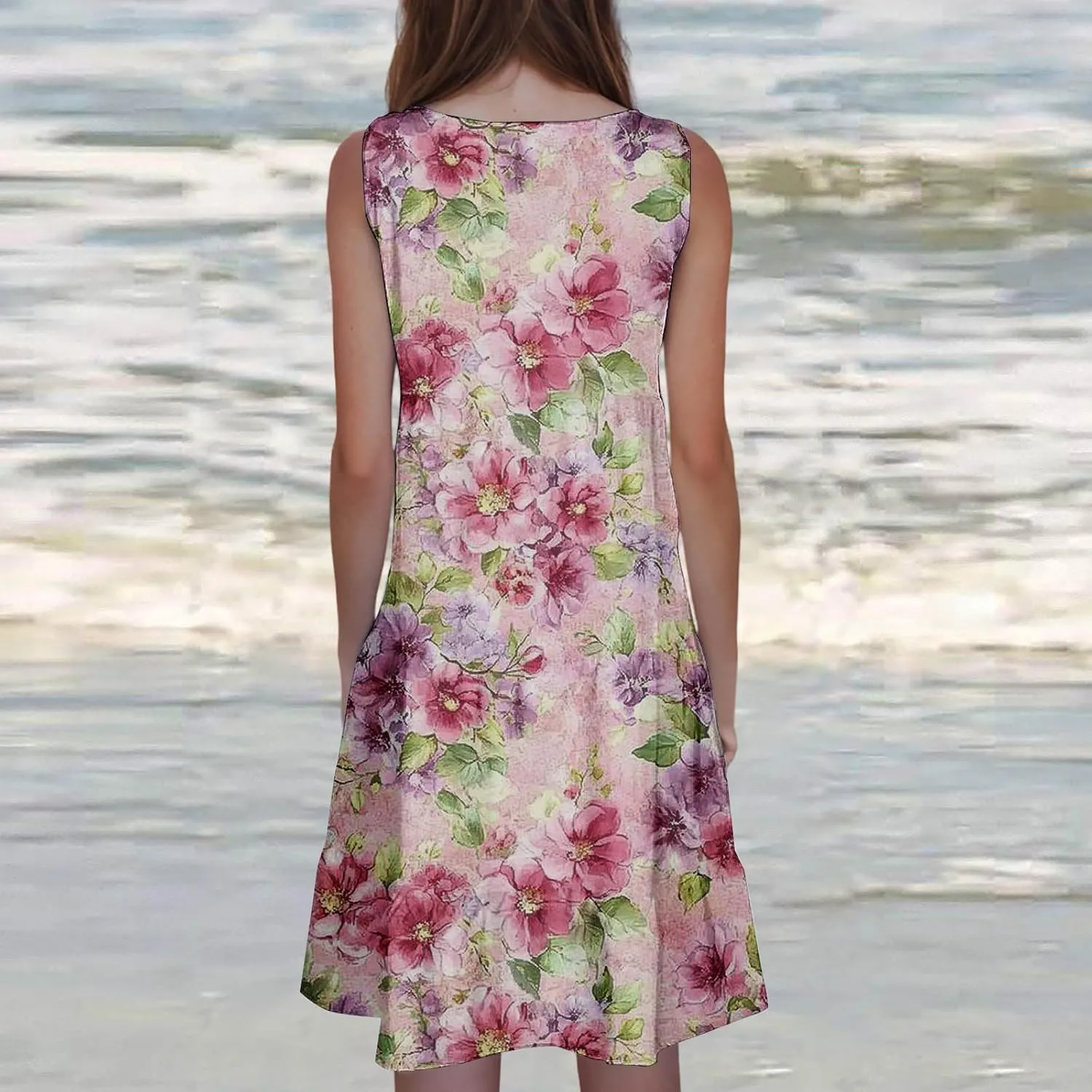 Womens Plus Size Dresses Summer Floral Printed Sleeveless Dress Boho Beach A-Line Sundress Tank Dresses for Women 2025