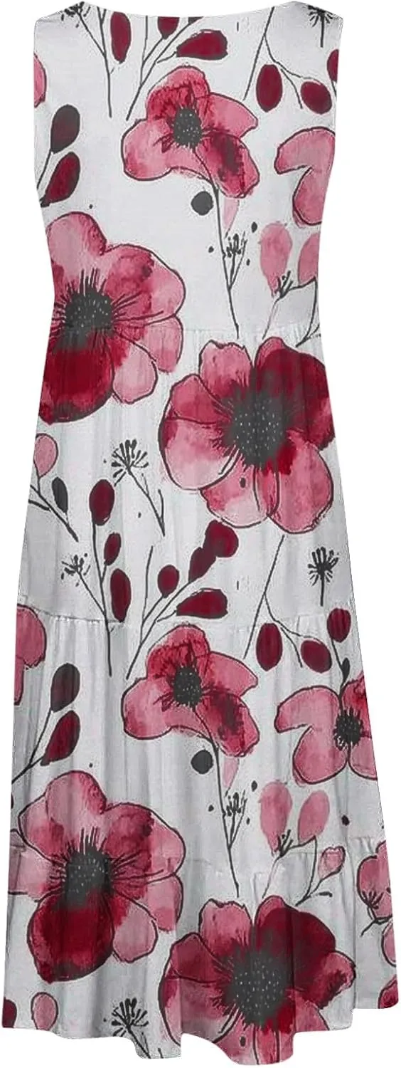 Womens Plus Size Dresses Summer Floral Printed Sleeveless Dress Boho Beach A-Line Sundress Tank Dresses for Women 2025