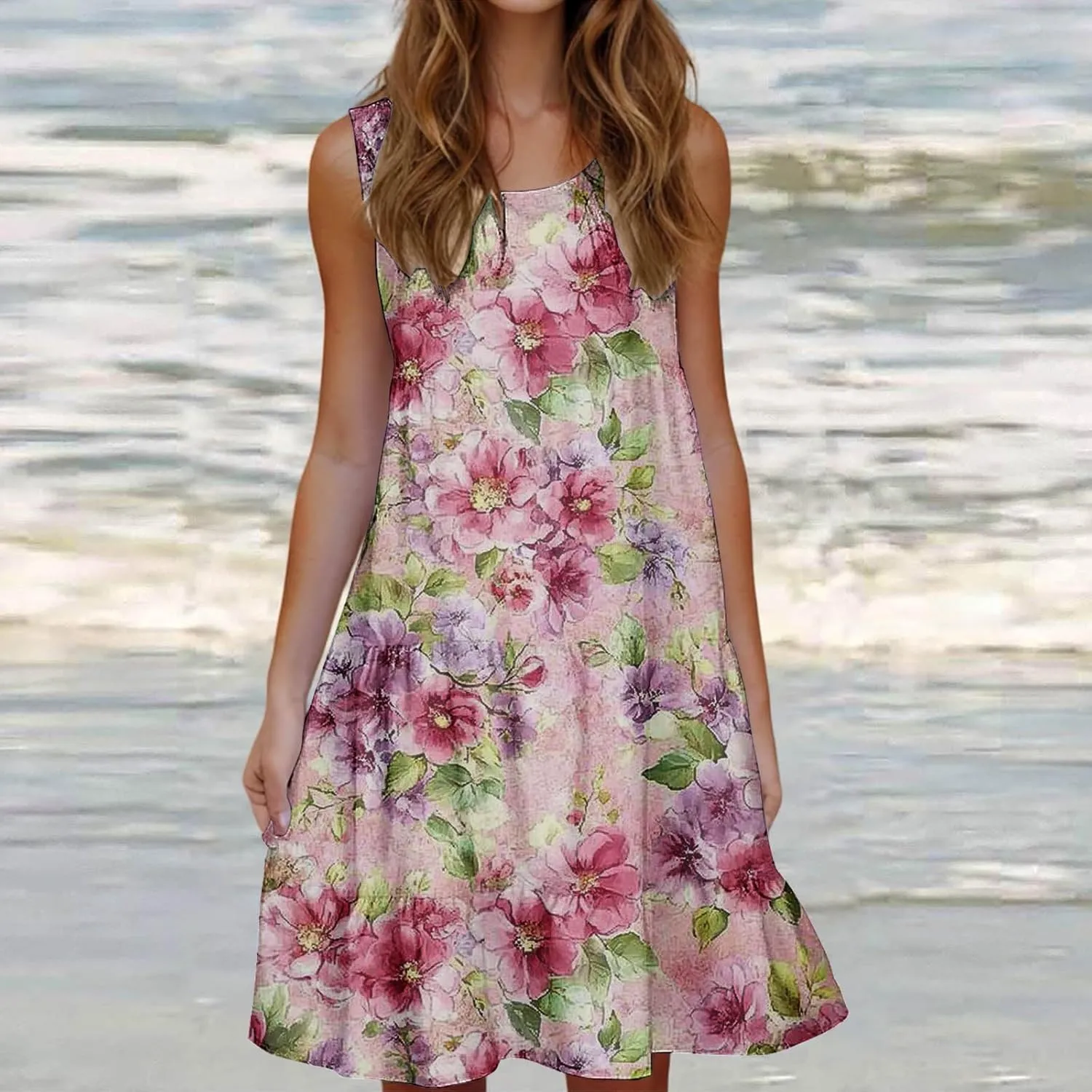 Womens Plus Size Dresses Summer Floral Printed Sleeveless Dress Boho Beach A-Line Sundress Tank Dresses for Women 2025