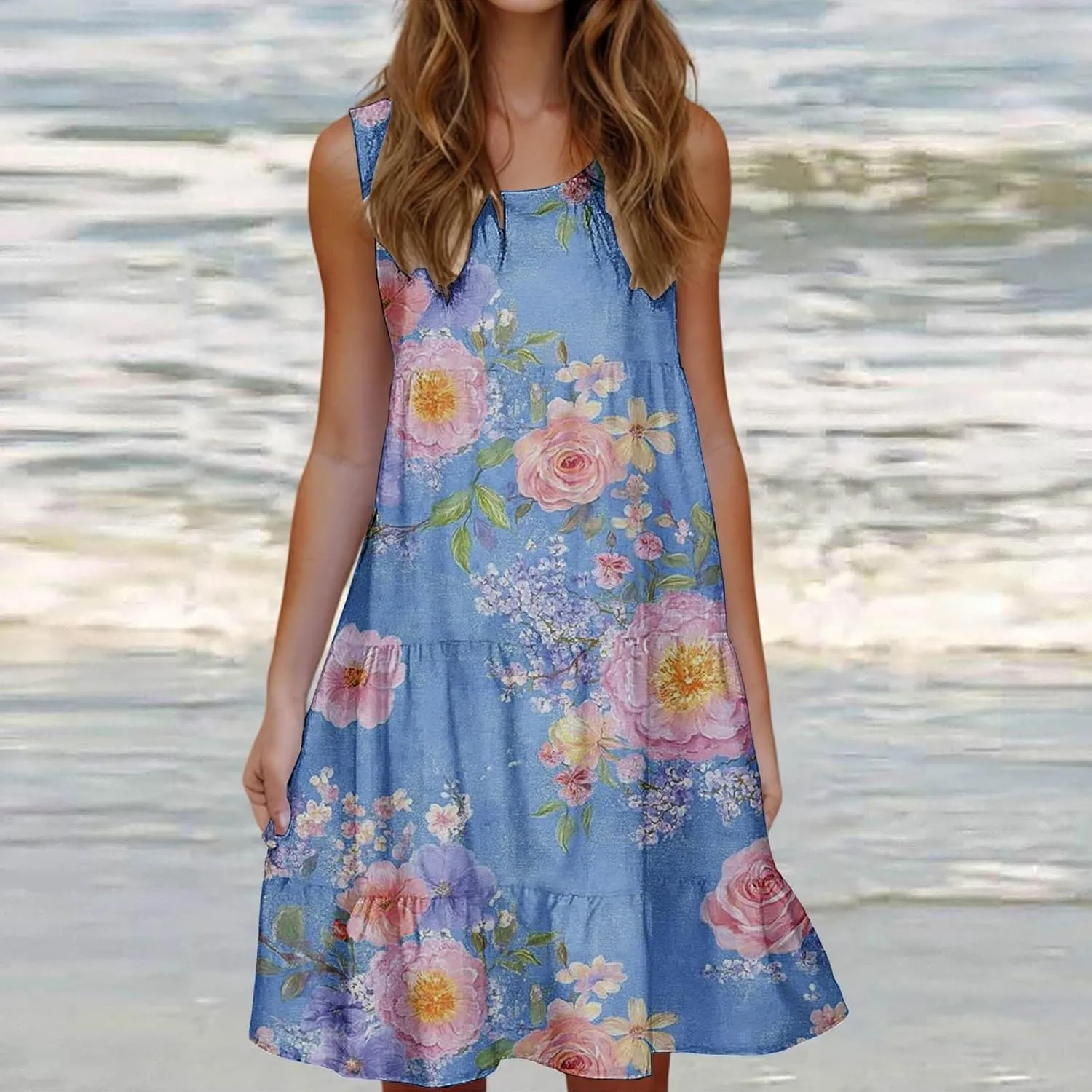 Womens Plus Size Dresses Summer Floral Printed Sleeveless Dress Boho Beach A-Line Sundress Tank Dresses for Women 2025