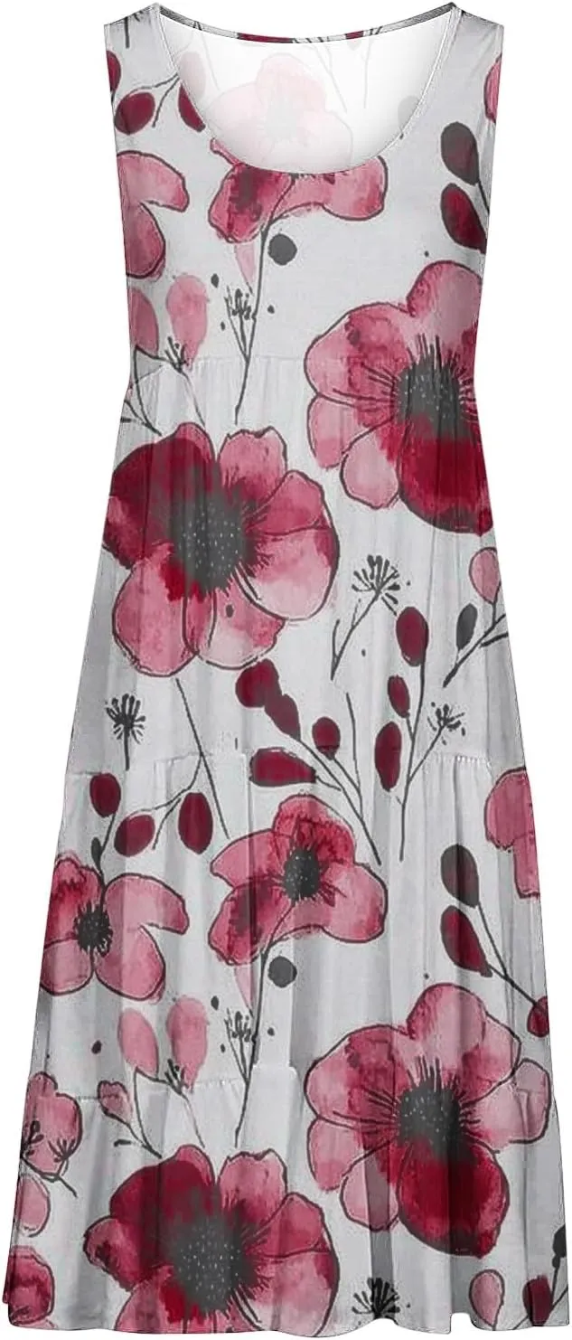 Womens Plus Size Dresses Summer Floral Printed Sleeveless Dress Boho Beach A-Line Sundress Tank Dresses for Women 2025
