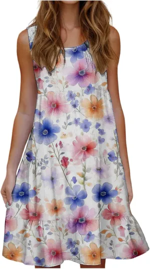 Womens Plus Size Dresses Summer Floral Printed Sleeveless Dress Boho Beach A-Line Sundress Tank Dresses for Women 2025