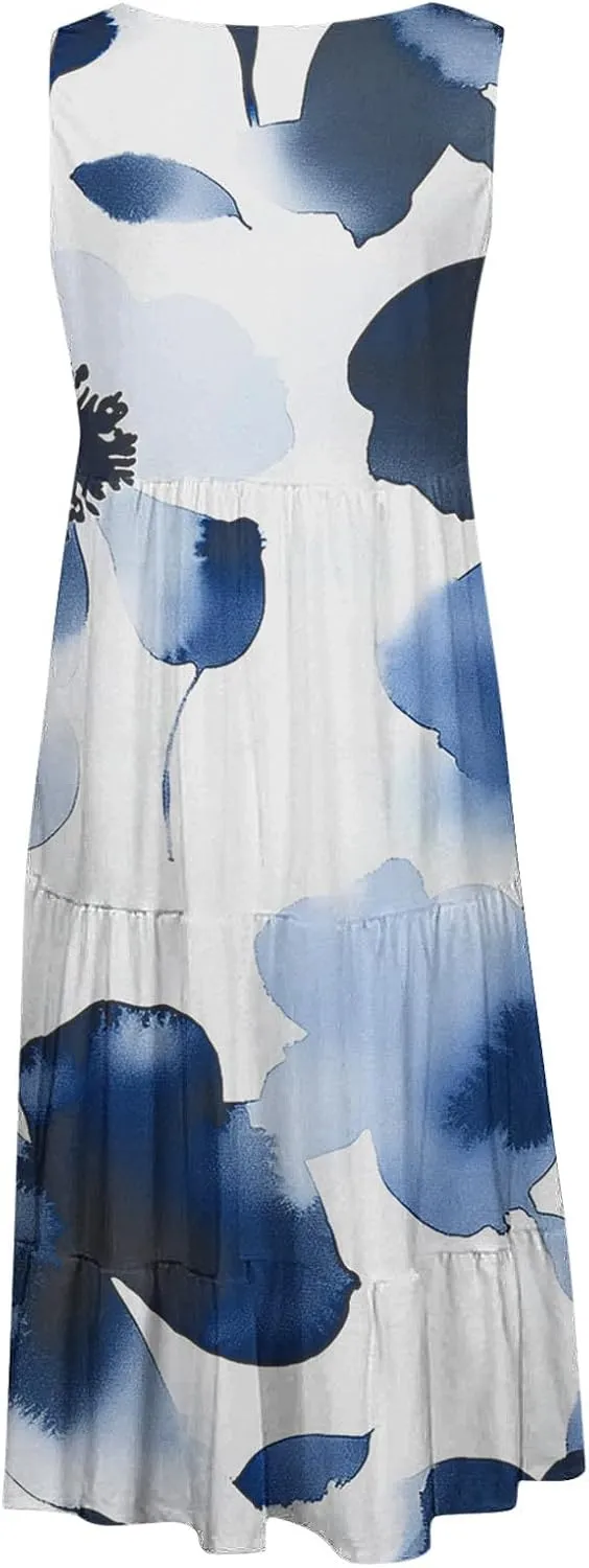 Womens Plus Size Dresses Summer Floral Printed Sleeveless Dress Boho Beach A-Line Sundress Tank Dresses for Women 2025